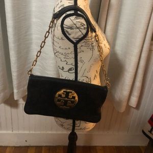 Tory Burch Black Leather Bombe Reva Bag/Clutch